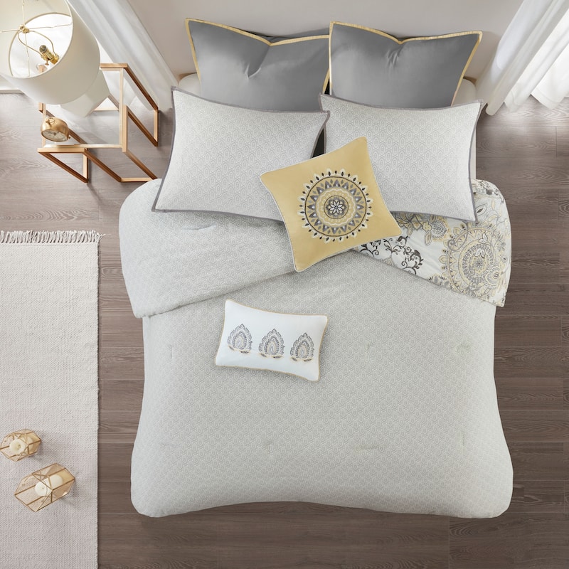 Madison Park Loleta 8 Piece Cotton Floral Printed Reversible Comforter Set