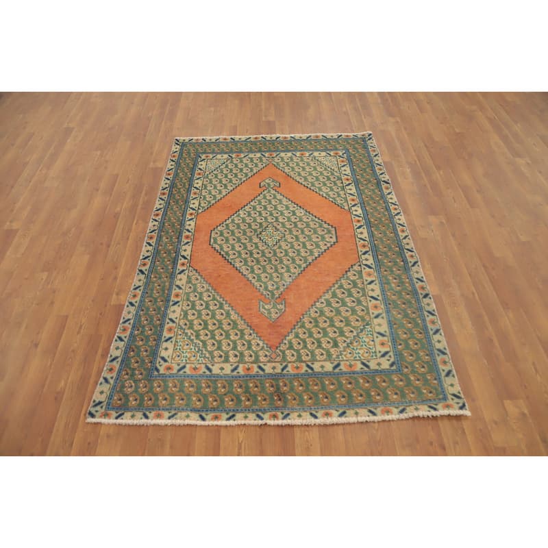 Hand Knotted Oriental 100% Wool Carpet Traditional Medallion Oranges & Rust Tabriz Area Rug - 6' 0'' X 4' 3''