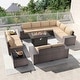 preview thumbnail 96 of 125, Kullavik 13 Pieces Outdoor Patio Furniture Set with Fire Pit Table w/ Wide Armrests w/Metal Firepit - Khaki