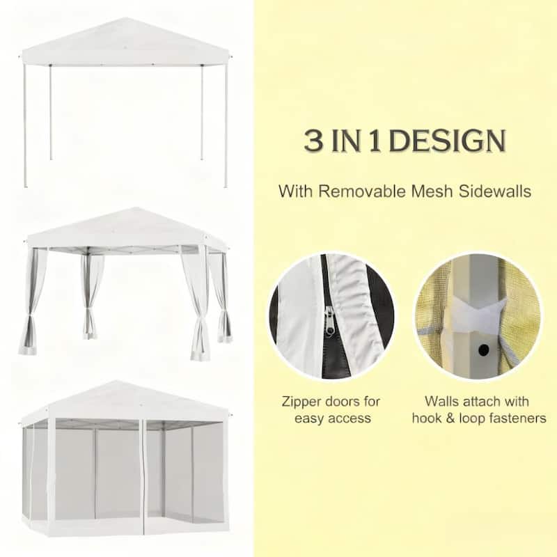 GDFStudio Outdoor Orenda Steel Pop-Up Canopy Tent with Adjustable Legs and Mesh Sidewalls