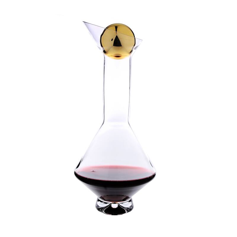 Ball Lided Glass Diamond Shaped Decanter with Gold Reflection