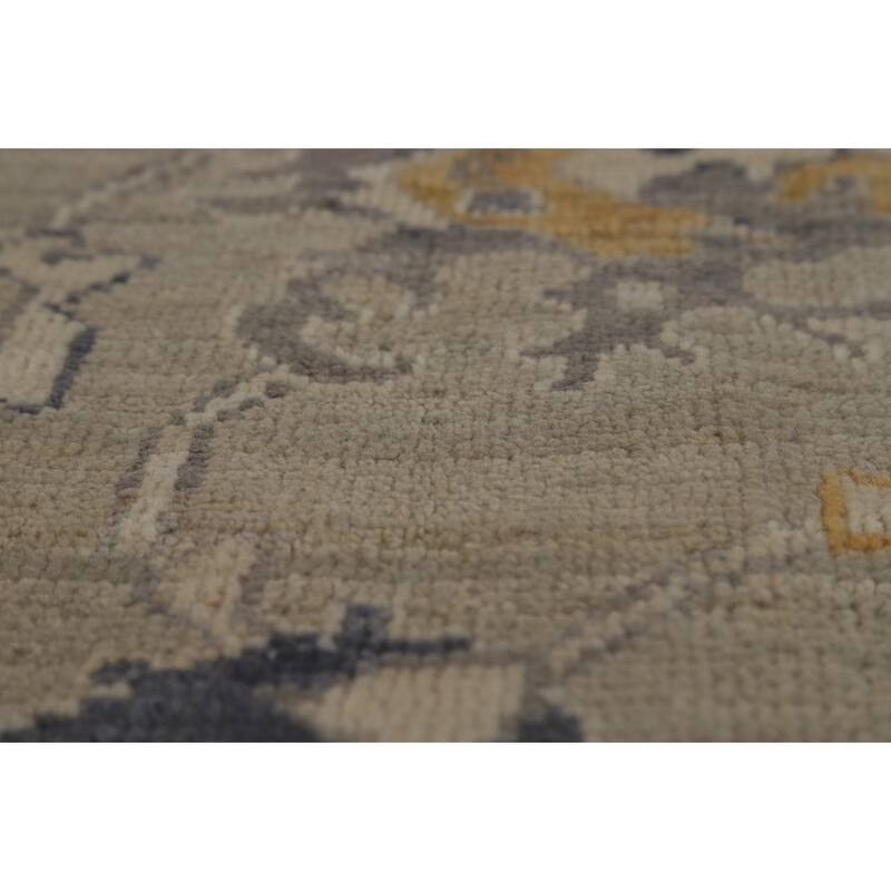 Vegetable Dye Oushak Turkish Area Rug Handmade Grey Wool Carpet - 5'9" x 9'2"