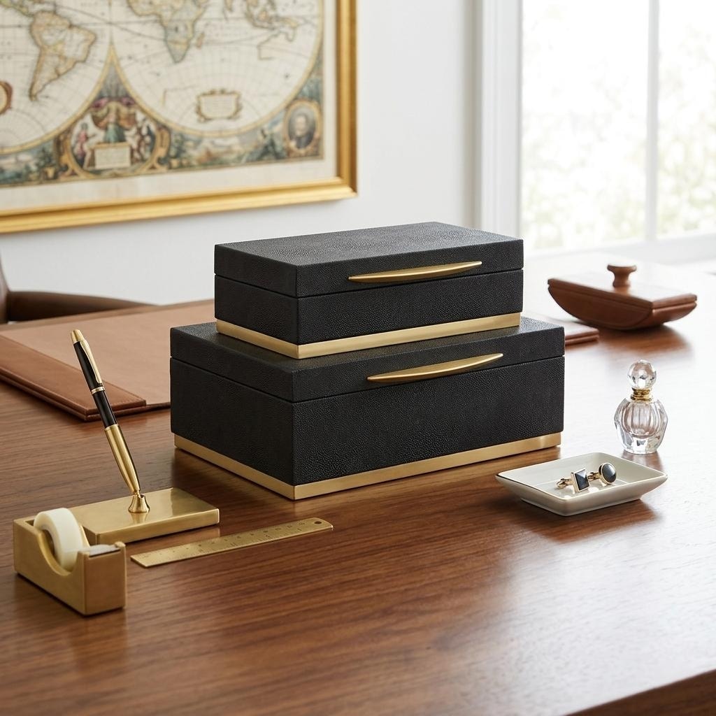 Gray Leather Handmade Cowhide Storage Decorative Box with Leather