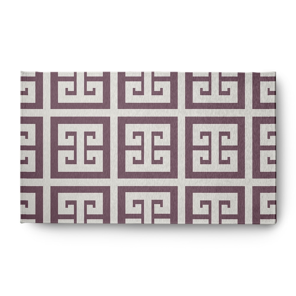 Greek Key Patterned Chenille Rug