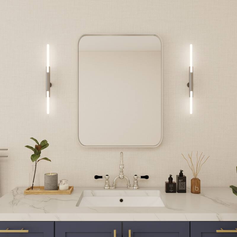 Organnice Rectangular Aluminum Frame Vanity Bathroom Mirror with Clear Glass