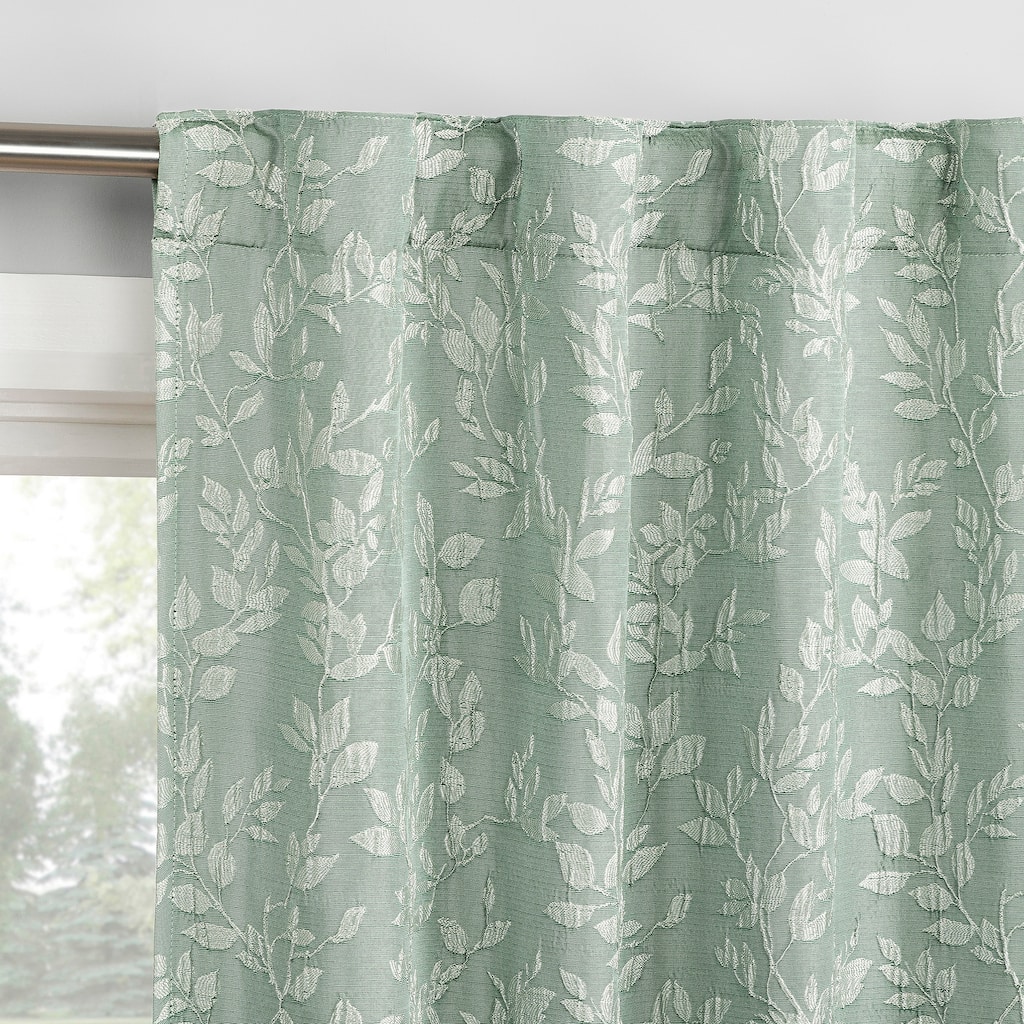 Sun Zero Estelle 2-Piece Foliage Woven Jacquard Total Blackout Back Tab Curtain Panel Pair