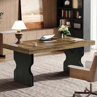 63-Inch Executive Desk, Computer Table with Hourglass Shape Legs
