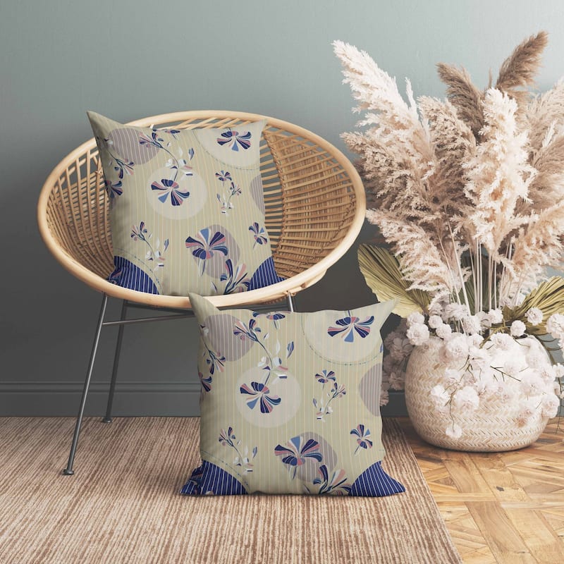 Circular Garden Faux Suede Reversible Throw Pillow Grayish and Yellow