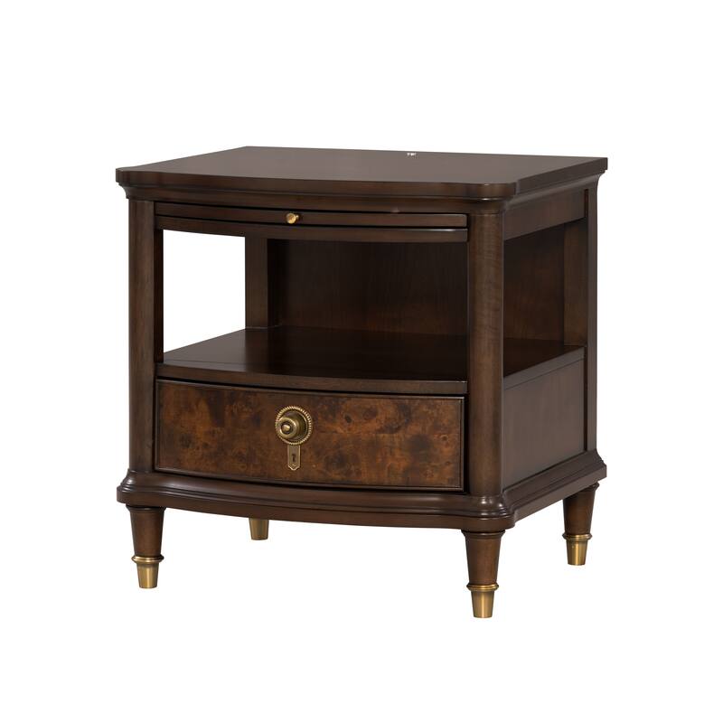 Furniture of America Prylen Modern Dark Cherry 1-Shelf & 1-Drawer End Table with LED Light and Pull-out Tray