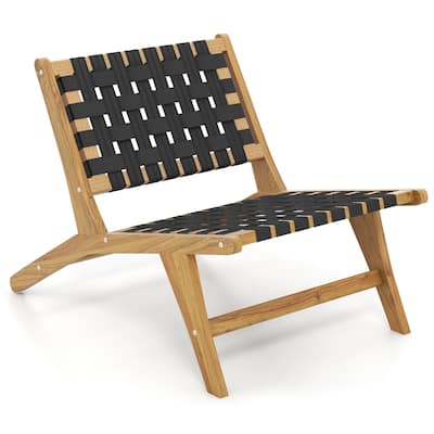 Gymax Teak Wooden Chair w/ Woven Webbing Seat & Backrest for Patio Mid