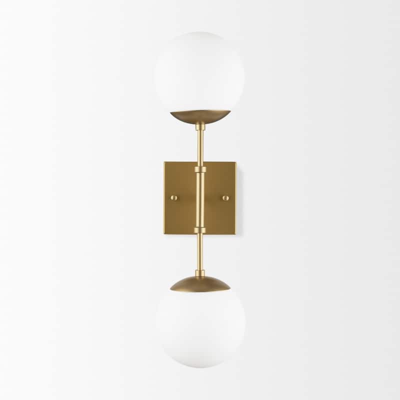 Edie Brushed Gold Metal w/ Frosted Glass Globes 2-Light Wall Sconce - 22.0L x 7.5W x 6.0H