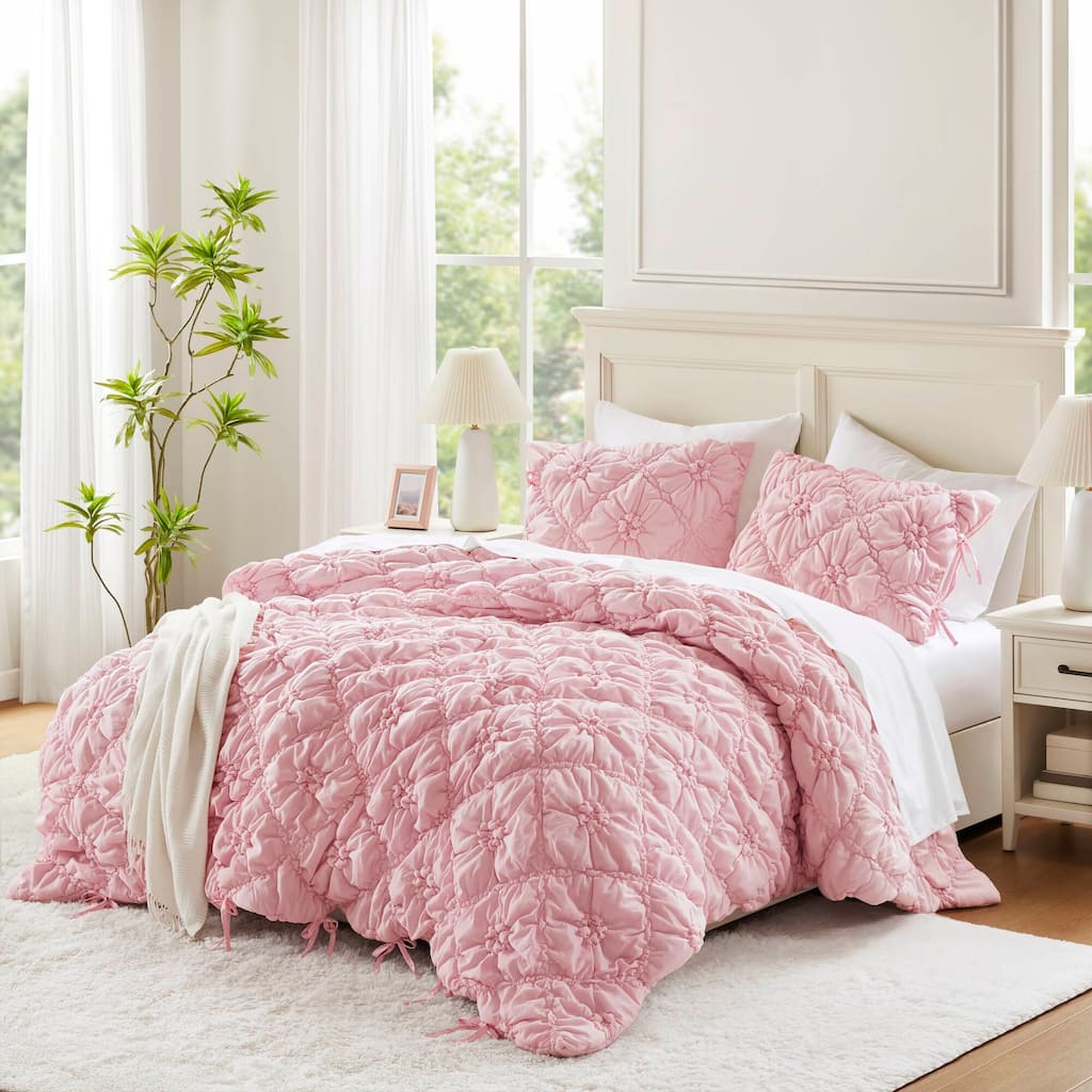Rossetta 3-Piece Full/Queen Extured Floral Cozy Puffy Design Comforter Set