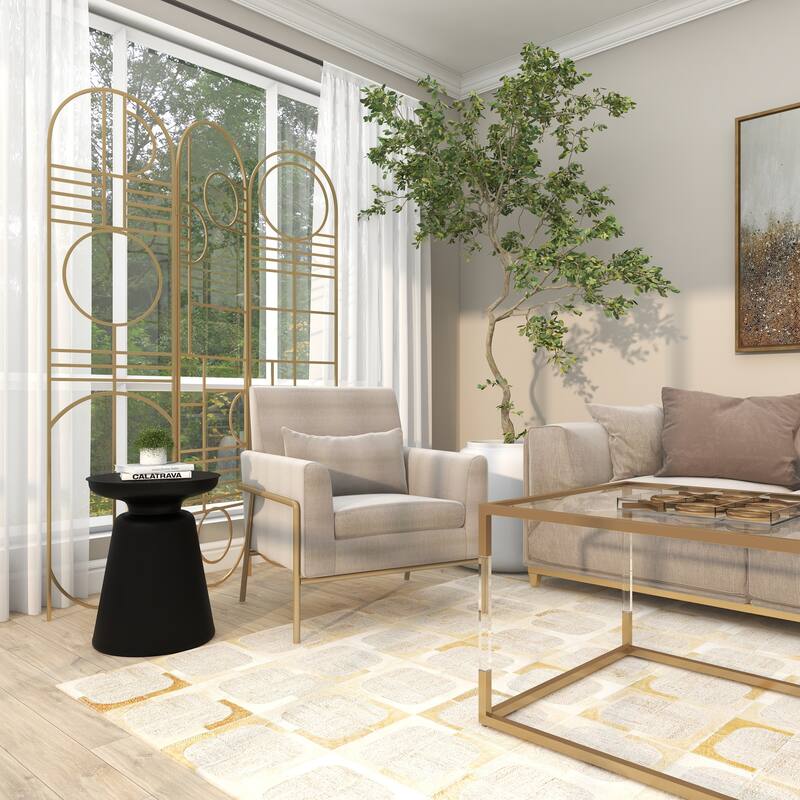 Gold Metal Hinged Foldable Arched Partition 3 Panel Geometric Partition Room Divider Screen