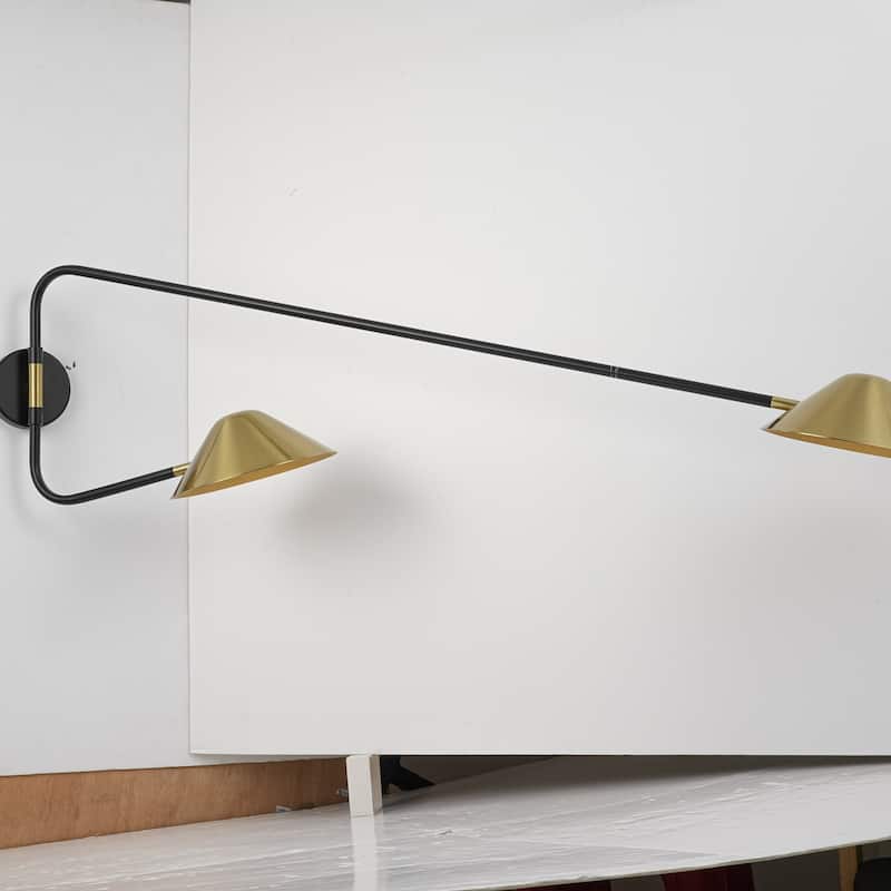 2-Light Mid-Century Modern Brass Sputnik Long Arm Double Wall Sconce for Hallways, Bedroom - 53.9 in. W x 13.8 in. H x 9.8 in. D