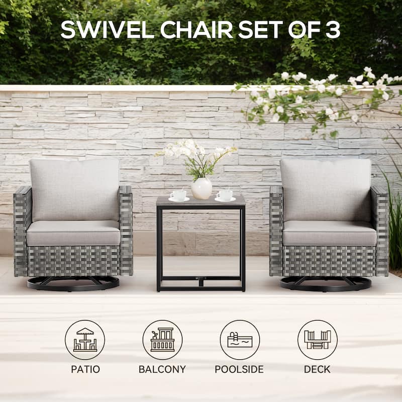 Gymojoy 3-piece Outdoor Wicker Swivel Glider Chairs with Coffee Table