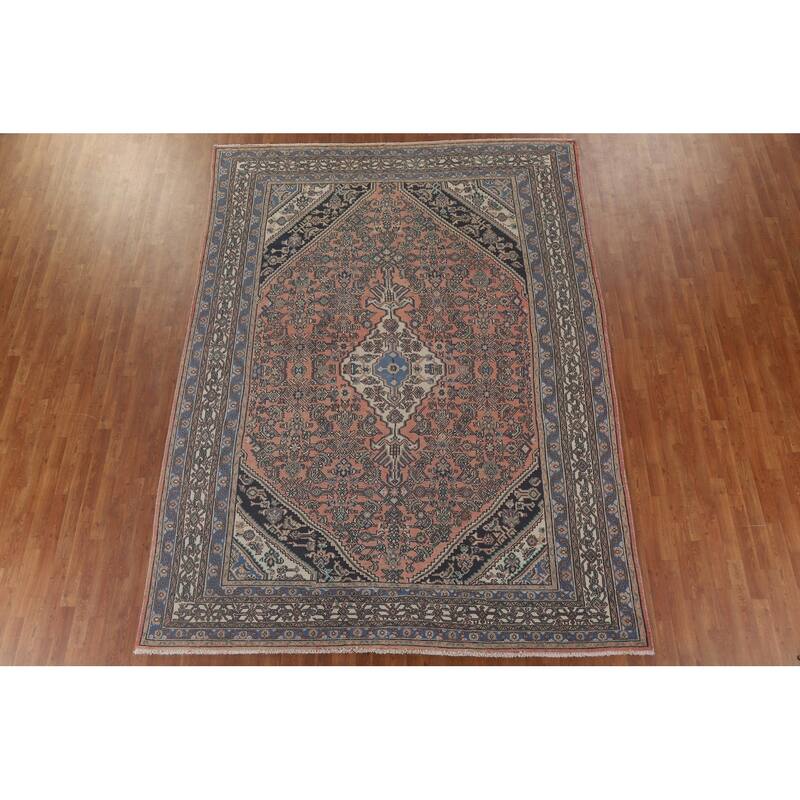 Pink Geometric Hamedan Persian Vintage Area Rug Handmade Wool Carpet - 8'5" x 11'4"