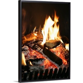 Shop Burning Logs In Fireplace Black Float Frame Canvas Art