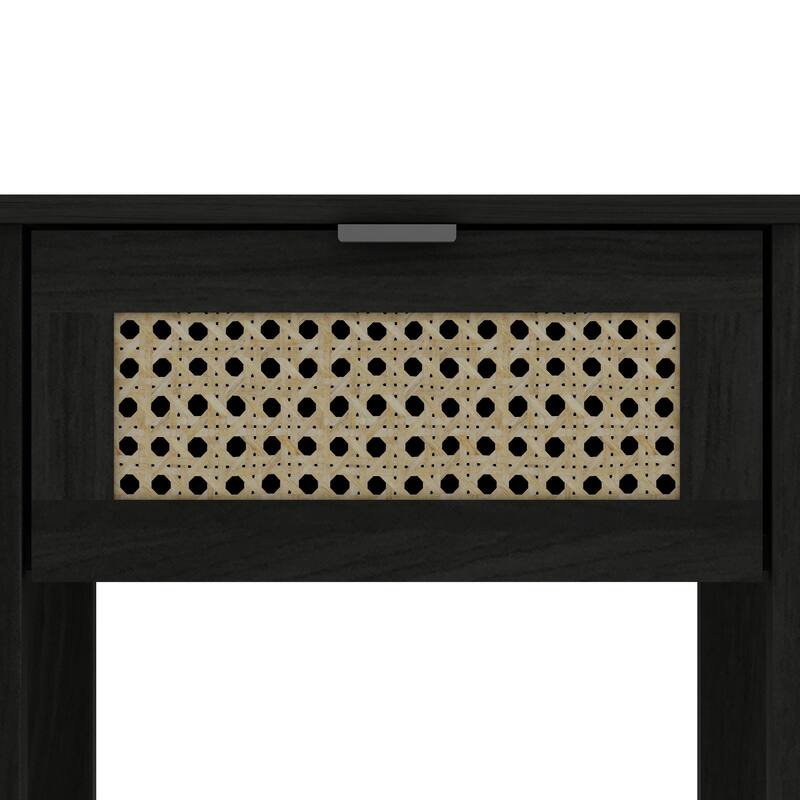 Idiana 1-Drawer Oak Nightstand Sidetable with Laminated Rattan (23.2 in. H x 16.5 in. W x 15.4 in. D)