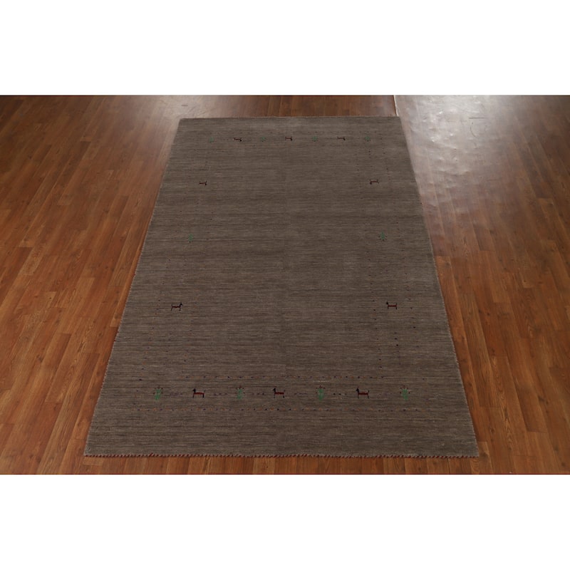 Hand Knotted Oriental 100% Wool Carpet Tribal Animal Pictorial Brown Gabbeh Area Rug - 7' 11'' X 5' 1''