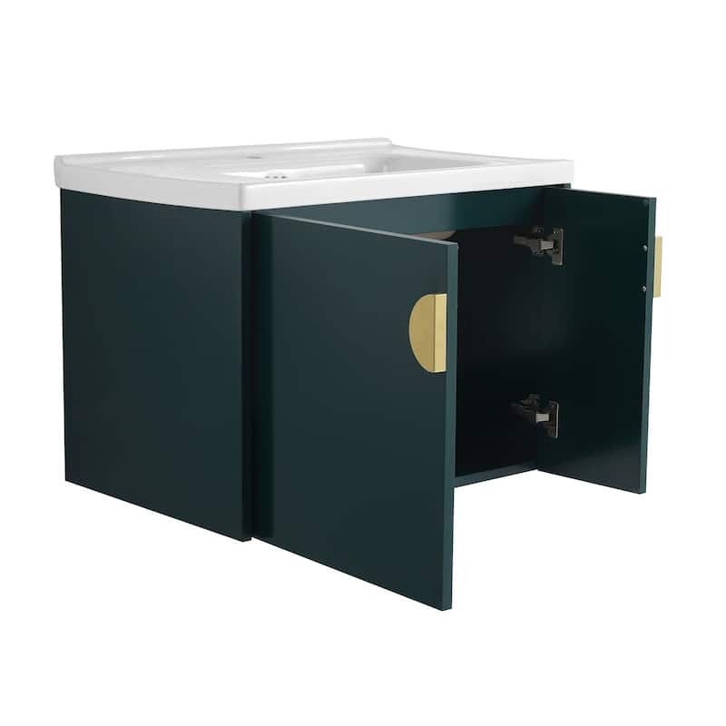 28 inch Wall Mounted Bathroom Vanity Set with Integrated Ceramic Sink