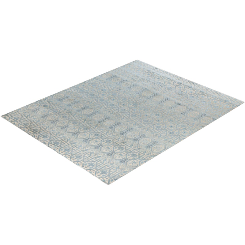 Ikat One-of-a-Kind Hand-Knotted Area Rug, Light Blue - 8' 1" x 10' 2"