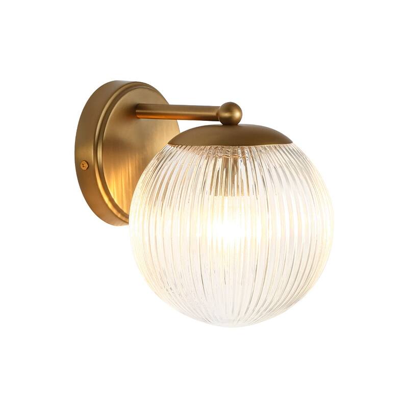 1-Light Sleek Modern Ribbed Glass Single Globe Wall Sconce - 6.3 in