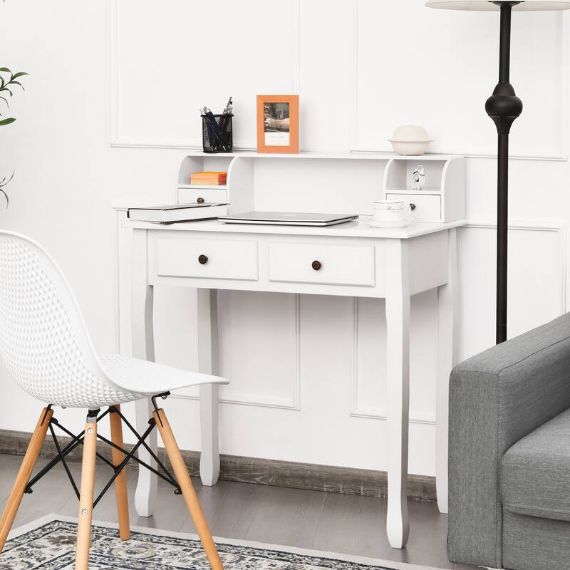 Costway Writing Desk Mission White Home Office Computer Desk 4 Drawer