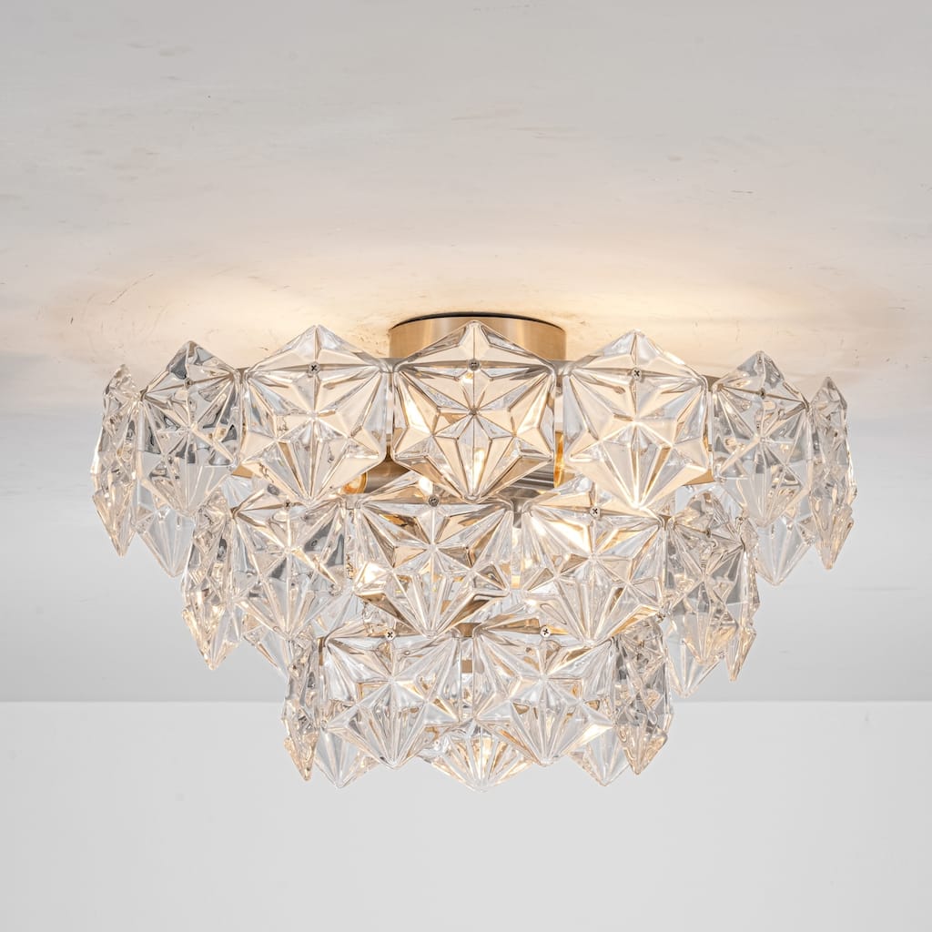 3-Light Satin Nickel Finish Glass Flush Mount for Living Room & Entryway - 3 Light