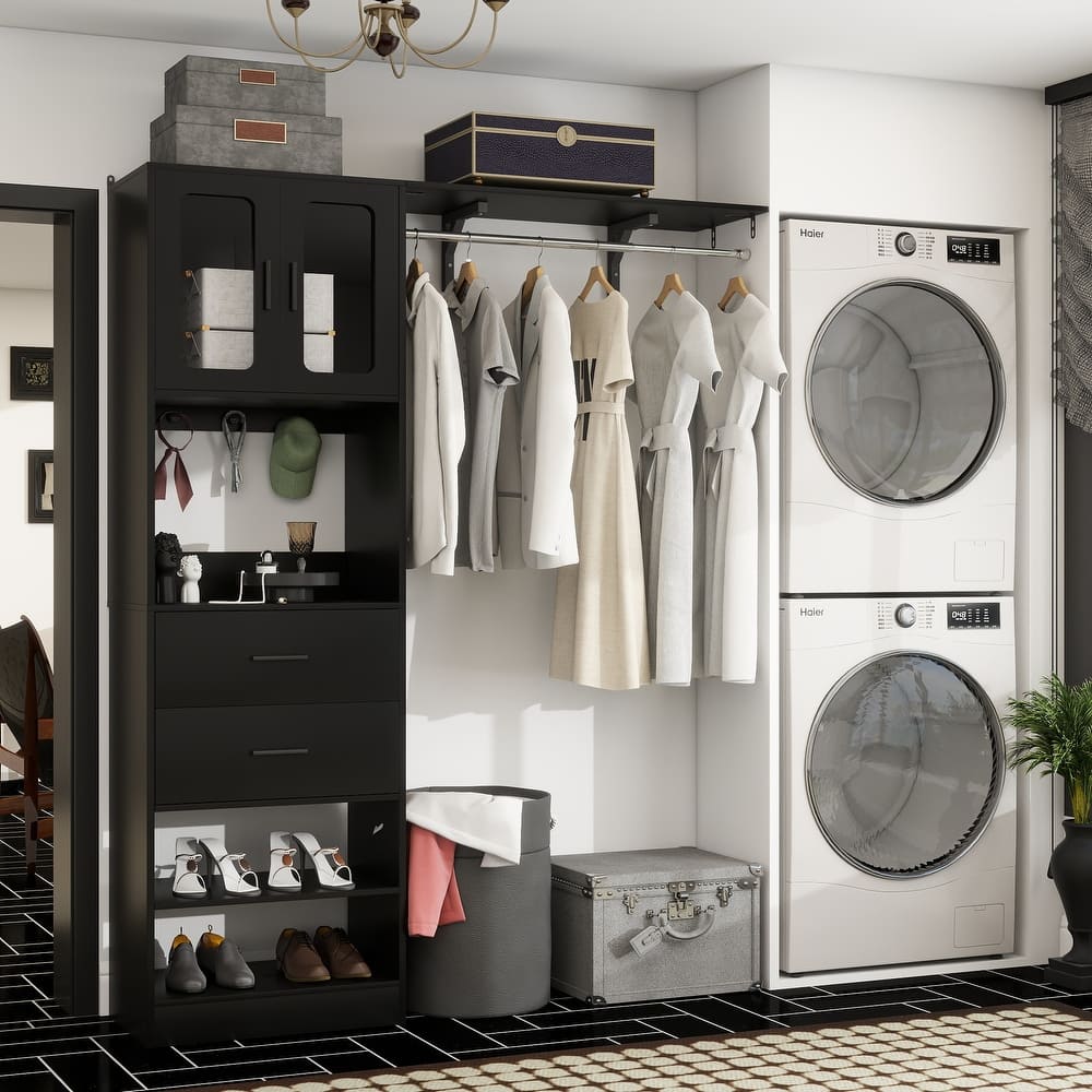 Rackcog Closet System with Doors and Drawers, Storage Organizer with DIY Shelving for Walk-in Closet