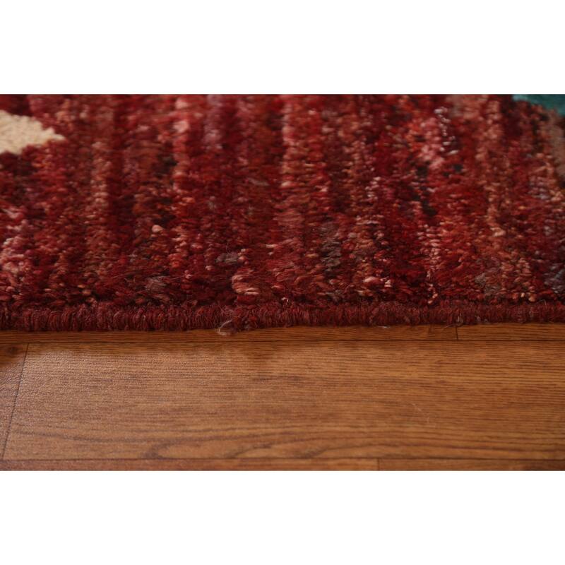 Hand Knotted Oriental 100% Wool Carpet Modern Tribal Red Moroccan Area Rug - 7' 7'' X 5' 9''