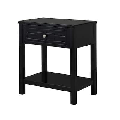Black/Silver 1 Drawer 14.5 in. W Nightstand with Sturdy Glass Top