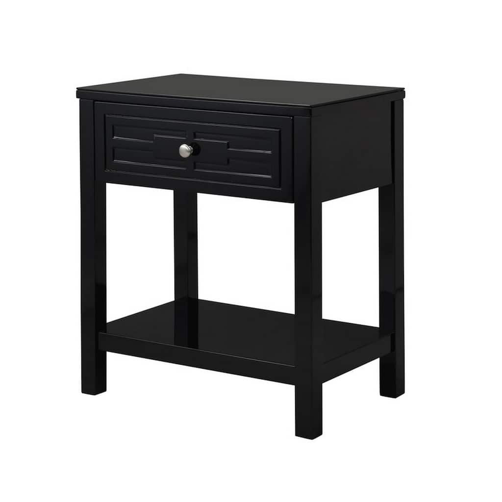 Black/Silver 1 Drawer 14.5 in. W Nightstand with Sturdy Glass Top
