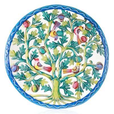 Vibrant Fruit Tree with Perched Birds Haitian Steel Drum Wall Art