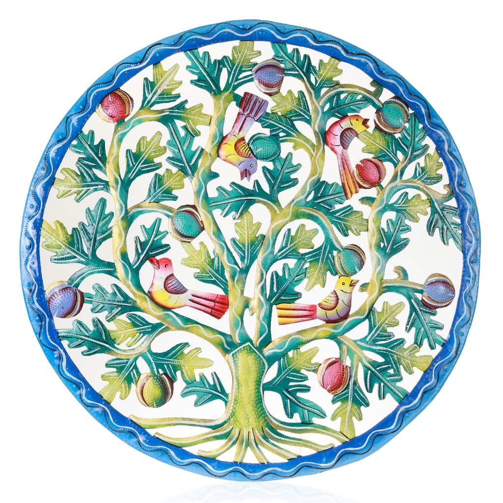 Vibrant Fruit Tree with Perched Birds Haitian Steel Drum Wall Art