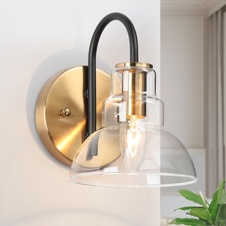 Modern Black Gold 1-Light Wall Sconce Lighting Glass Bathroom Vanity Lights - 5.5" L x 7.5" W x 8" H