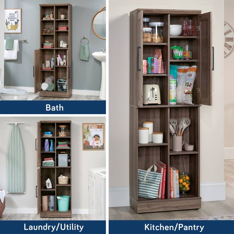 Brown Adjustable Shelf Storage Cabinet Bookcase 71 Inch Tall with 6 Shelves Multi-Room Use