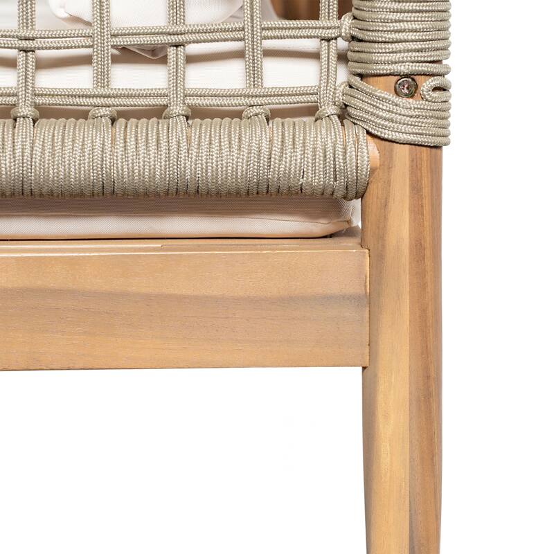 Christopher Knight Home - Outdoor Acacia Wood 3-Seater Sofa with Rope Arms and Cushions