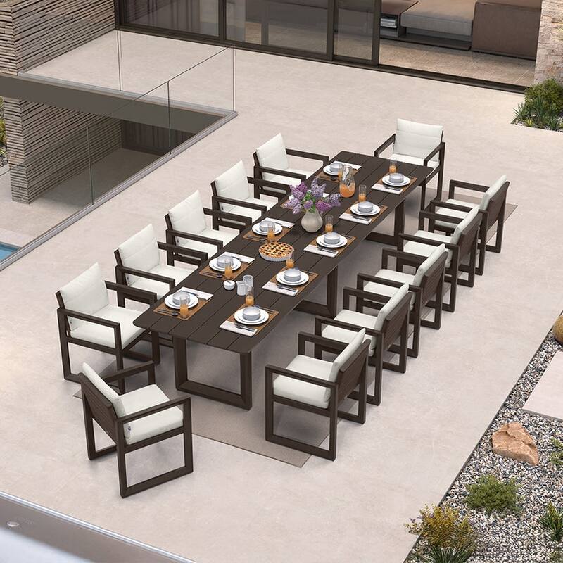 PURPLE LEAF Caesar Outdoor Dining Set Aluminum Luxury Patio Furniture with Olifen Removable Thick Cushion and Pillow-Bronze - 13-Piece（400）