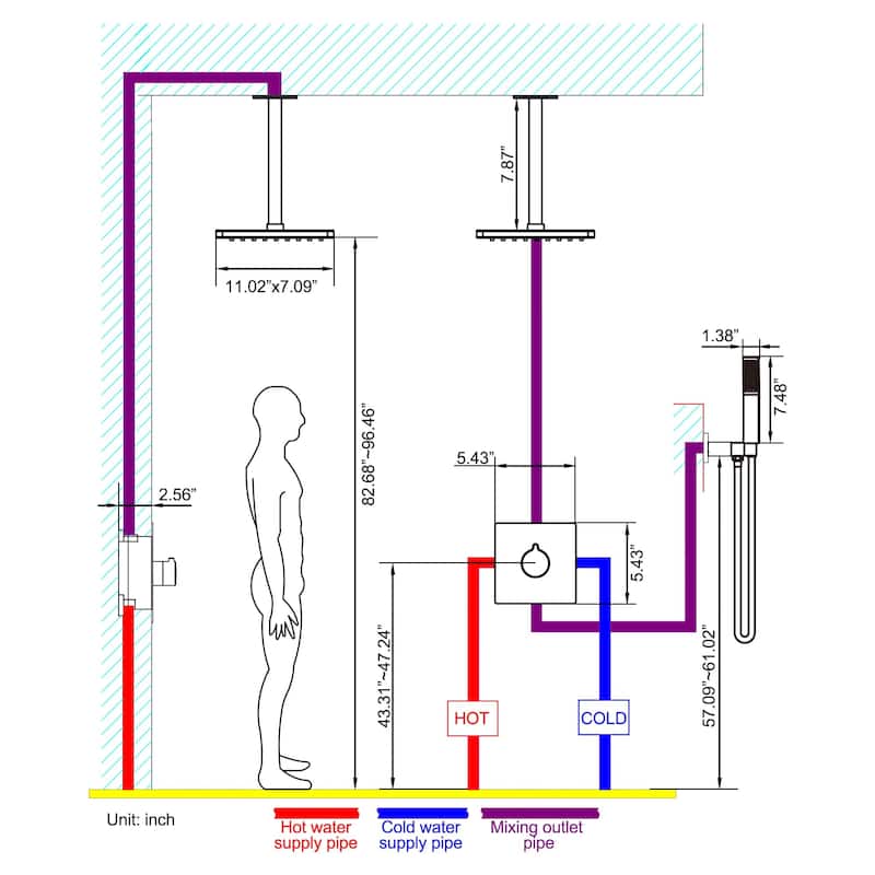 Ceiling Mount Shower System With Handheld Shower Faucet Set With Rough-in Valve Rainfall Modern Shower Head Combo Kit Trim Set