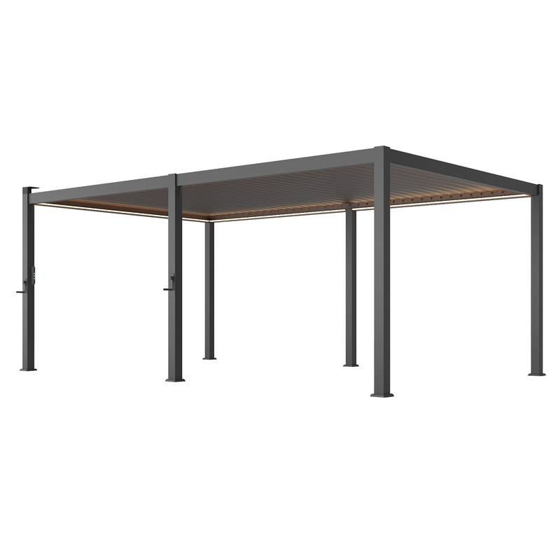 BONOSUKI Solar LED Louvered Pergola with Aluminum Frame for Modern Patio Living