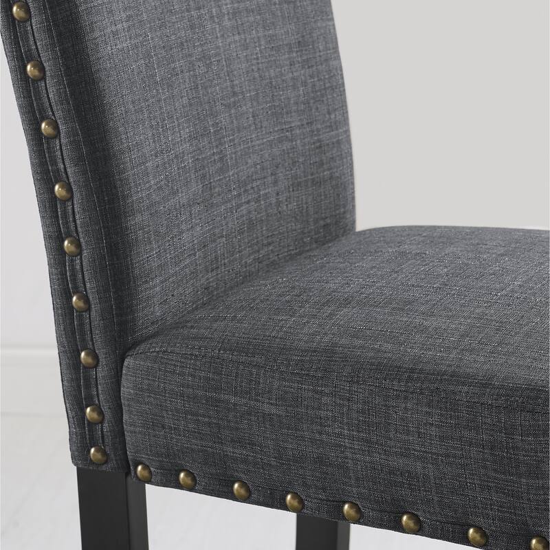 Gray Upholstered Dining Chairs with Nailhead Trim, Round Dining Table with Storage Shelves, Table and Chair Set