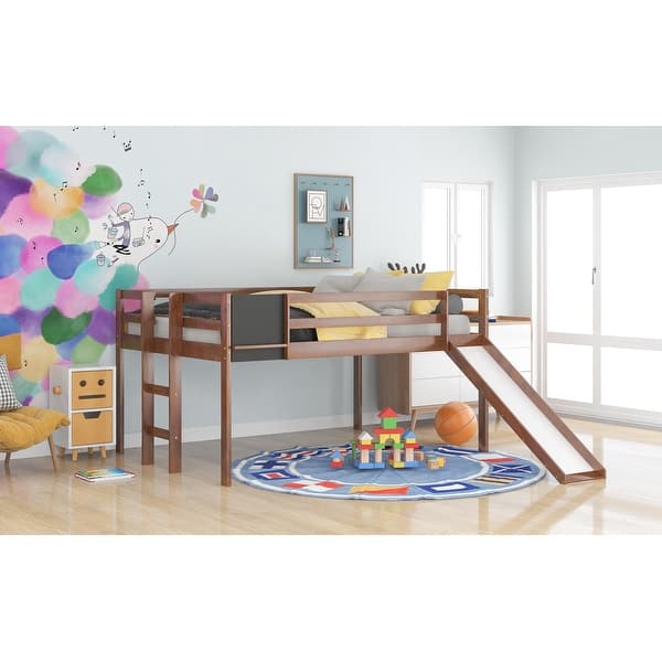slide 2 of 14, Pine Full Loft Bed with Slide, Stair & Chalkboard - Fun & Functional