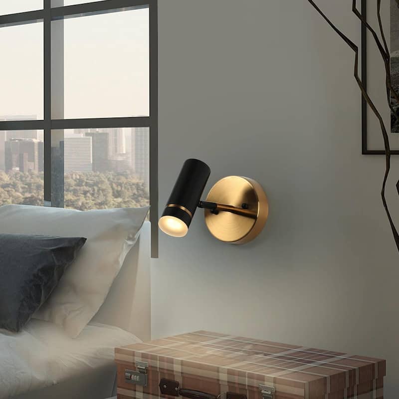 Modern 1-Light LED Black Gold Wall Sconce Metal Bathroom Vanity Lights - L 4.7"x W 8.5"x H 6"