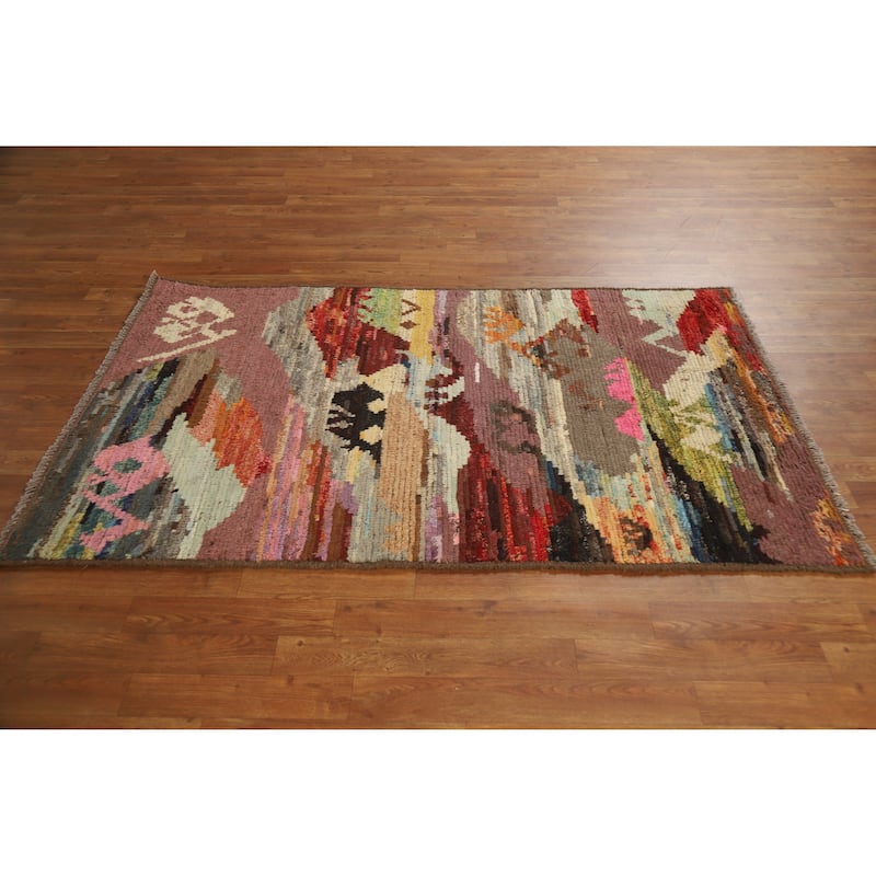 Abstract Moroccan Oriental Rug Handmade Multi-Color Wool Carpet - 3'7" x 5'10"