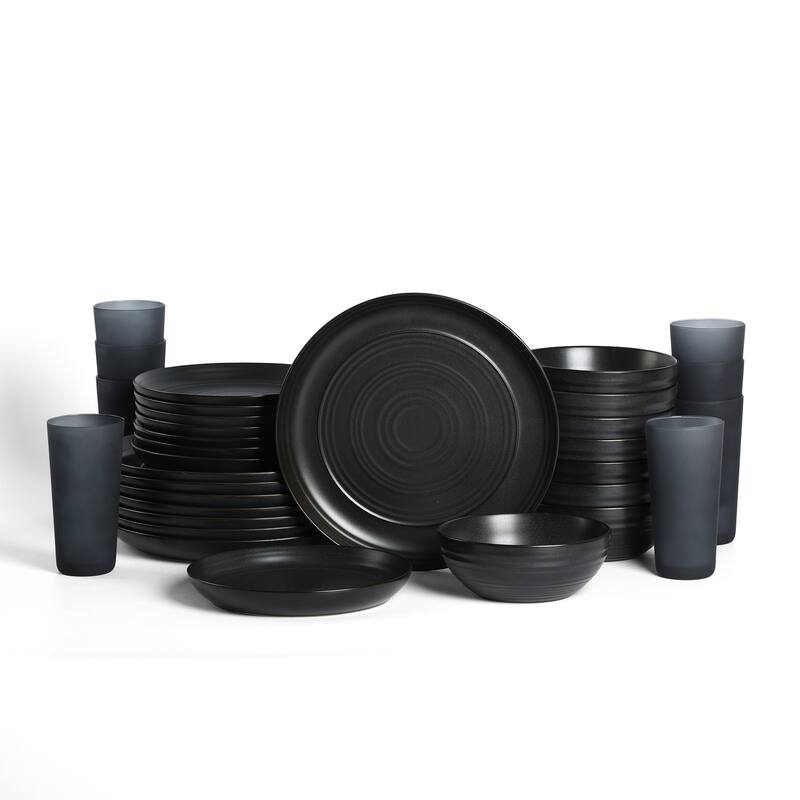 Stone Lain Elio Stoneware Dinnerware Set and Glassware Set - 32 Piece - Black