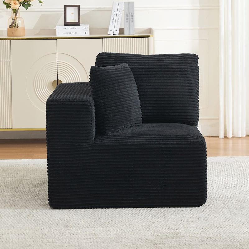 Couch Modular Sectional Sofa with Plush Corduroy No Assembly Required - Left Facing - Black-Left Facing