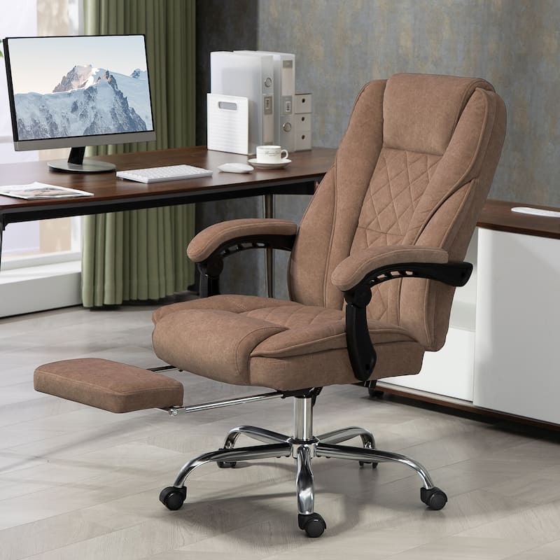 Comfy Executive Chair Reclining Desk Chair with Footrest, Heated Massage Chair Computer Task Chair for Study Room - Brown
