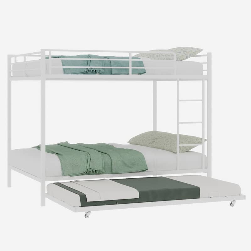 Metal Bunk Bed with Trundle and Safety Rails Modern Minimalist Design for Kids Guest or Shared Rooms