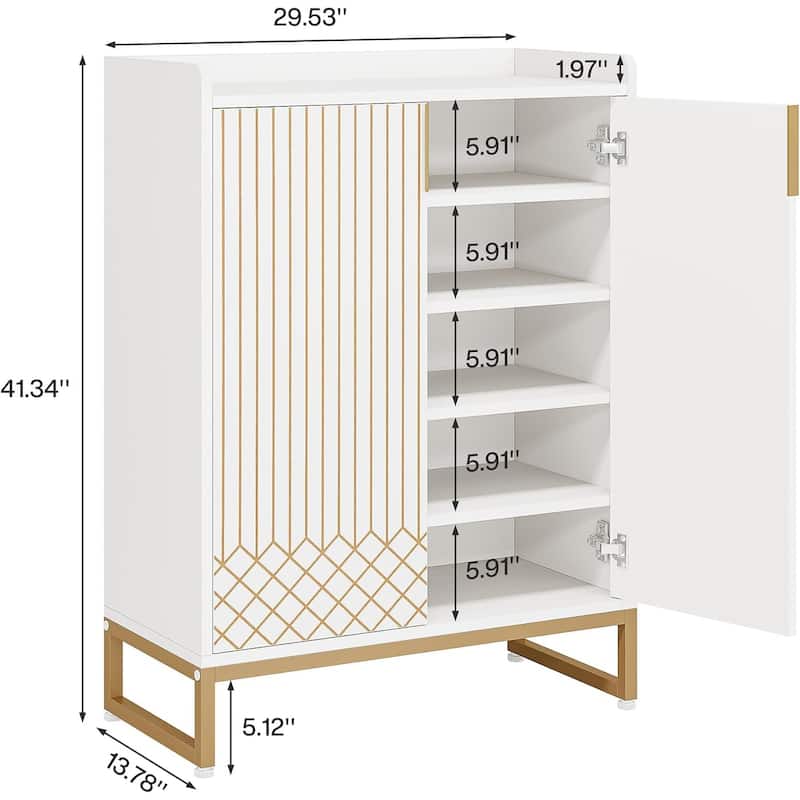 White 5 Tier Shoe Cabinet with Steel Legs Diamond Pattern Storage Organizer for 20 to 25 Pairs of Shoes