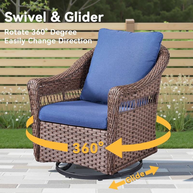 Pocassy Outdoor Rocker Chairs Patio Funiture Set - Brown & Blue